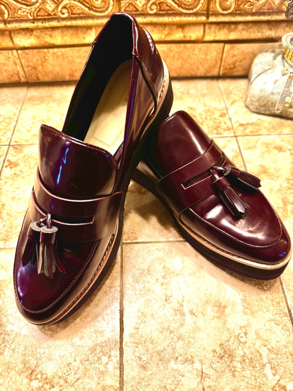 Zara Woman  Tassel Penny Loafers in Burgundy size 40 9-9.5 NWOT